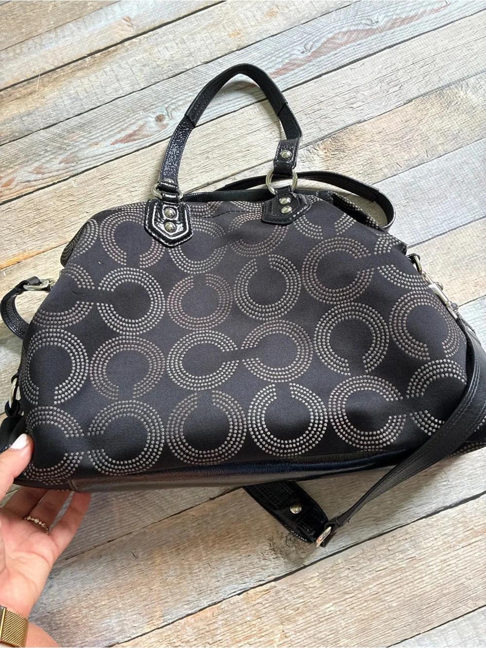 Coach Ashley op art black satchel shoulder bag